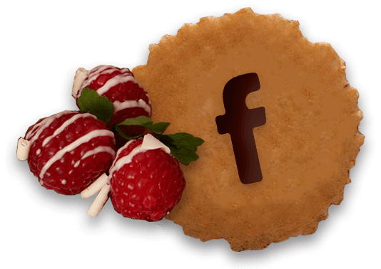 浆果和巧克力酱配饼干和脸书图标