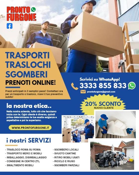 PRONTO FURGONE ROMA TRASPORTO PACCHI TRASLOCO MOBILI