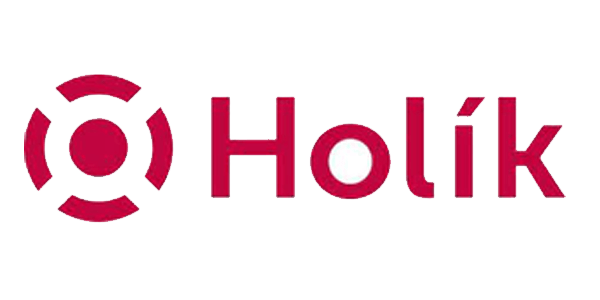Un logo rouge et blanc pour Holik sur fond blanc