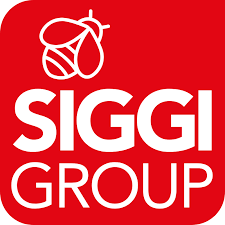 Le logo du groupe siggi est rouge et blanc et comporte une abeille dessus.