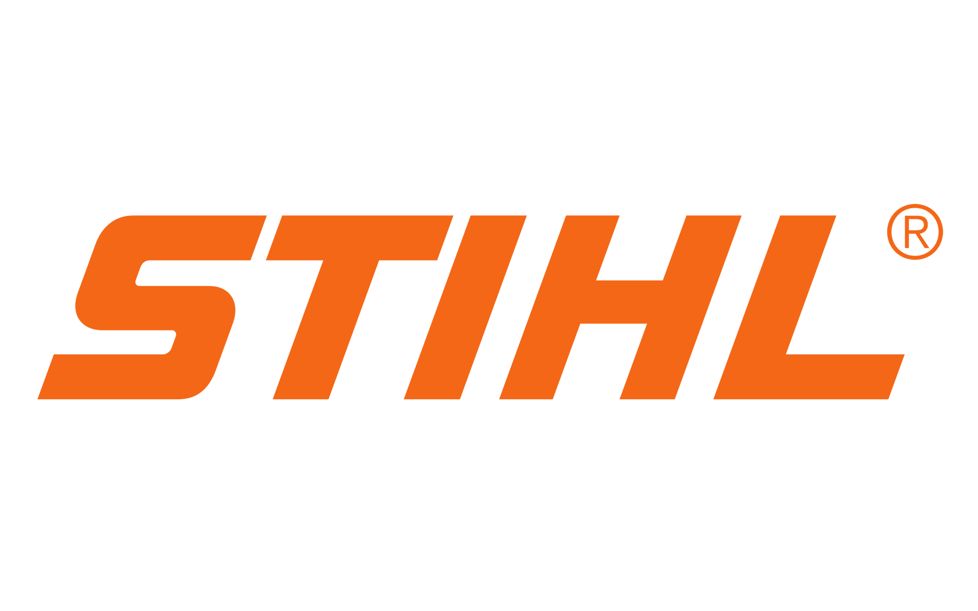 Le logo stihl est orange et blanc sur fond blanc.