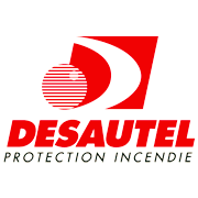 Un logo rouge et blanc pour desautel protection incendie