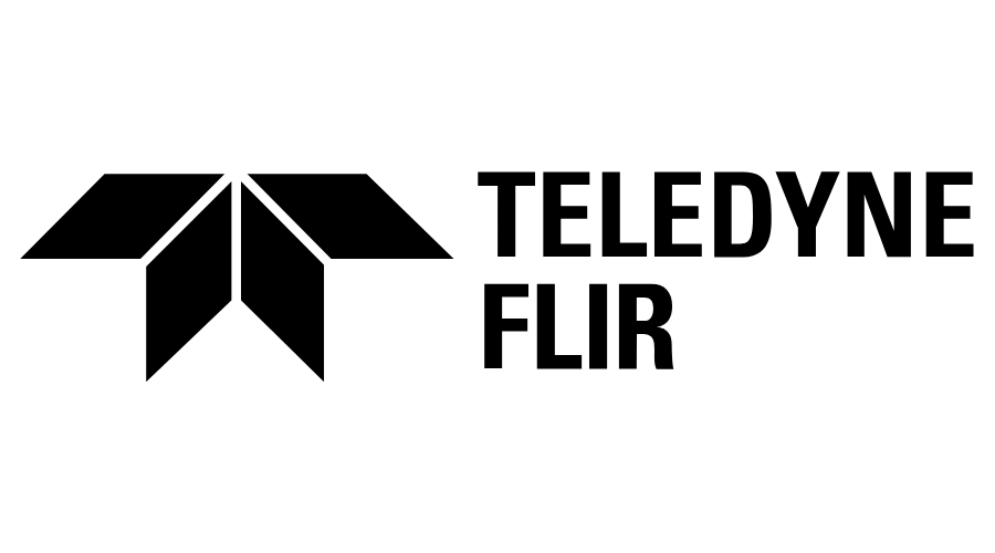 Un logo noir et blanc pour teledyne flir sur fond blanc.