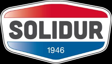 Un logo rouge blanc et bleu pour solidur 1946