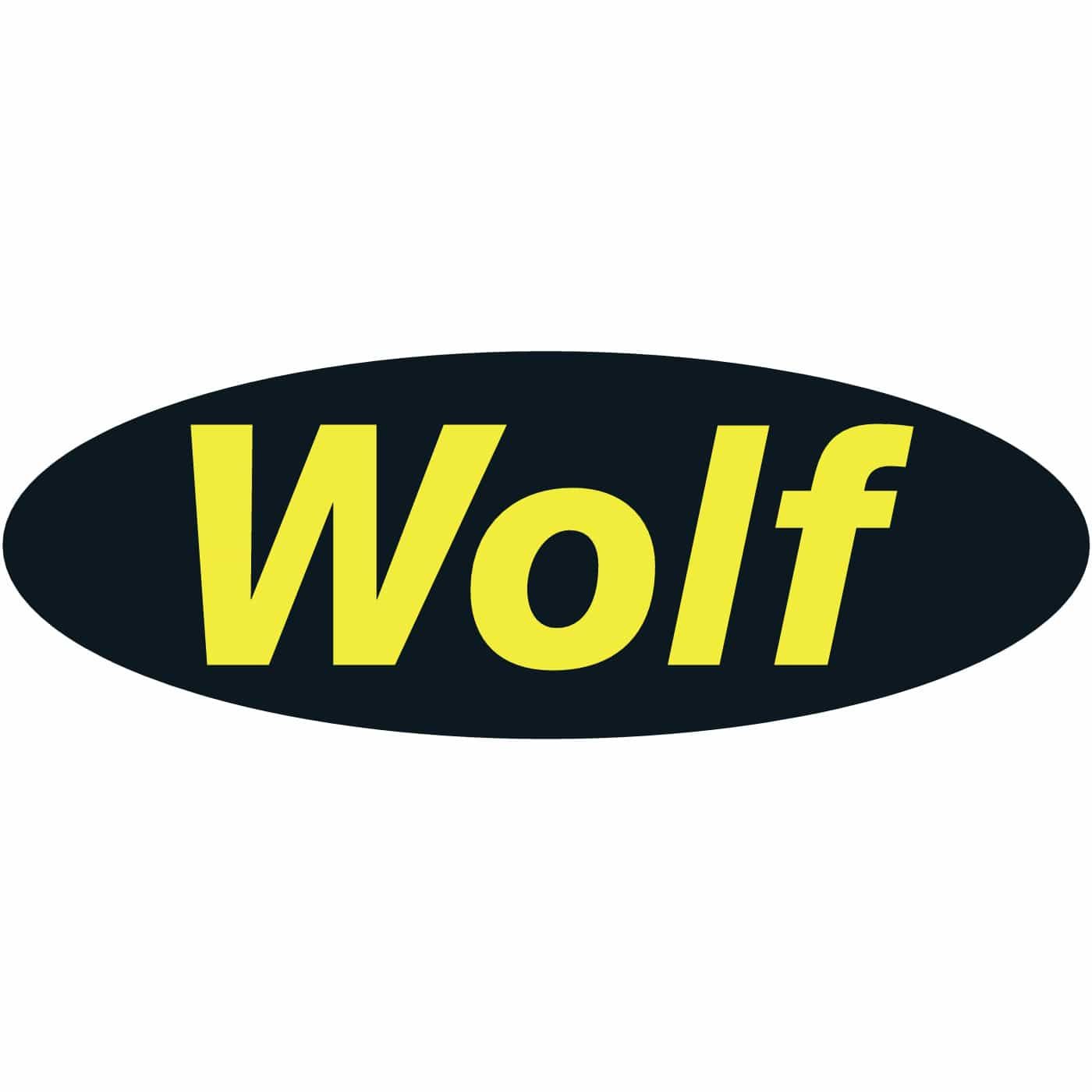 Un logo de loup noir et jaune sur fond blanc