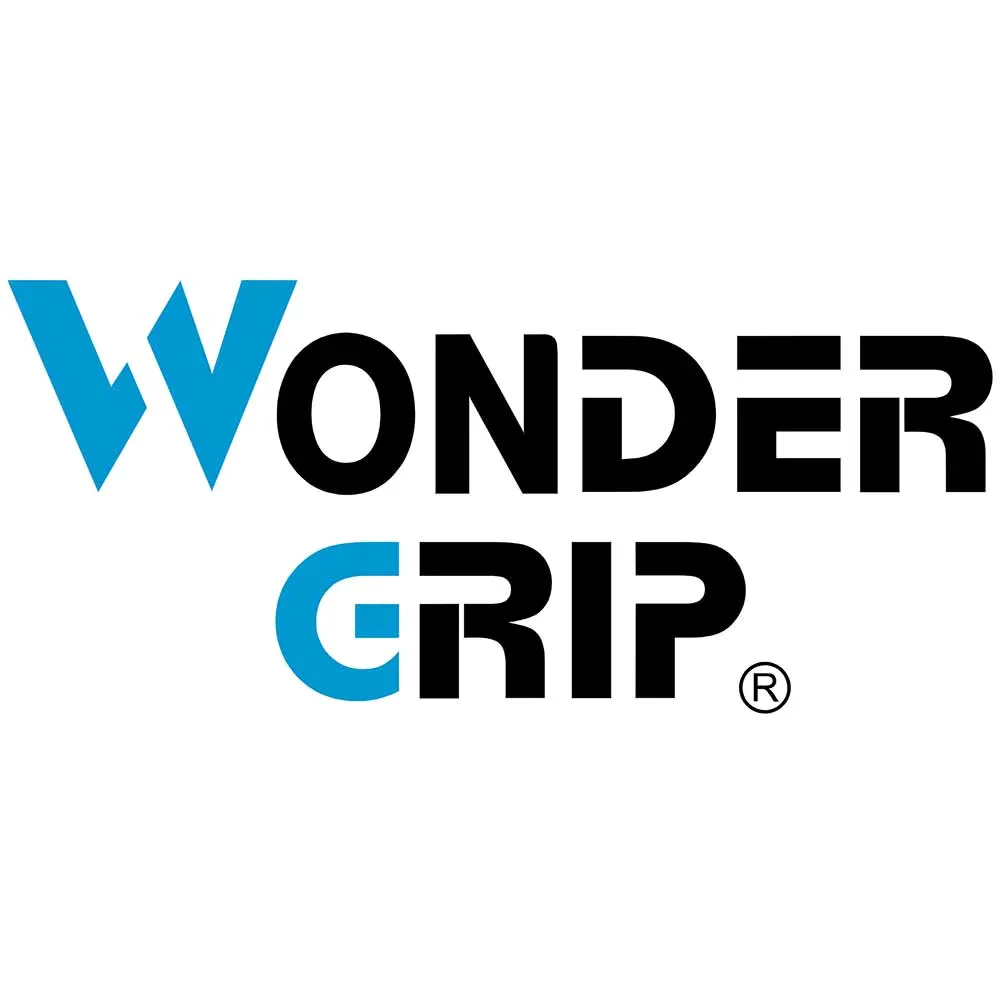 Le logo wonder grip est bleu et noir sur fond blanc.