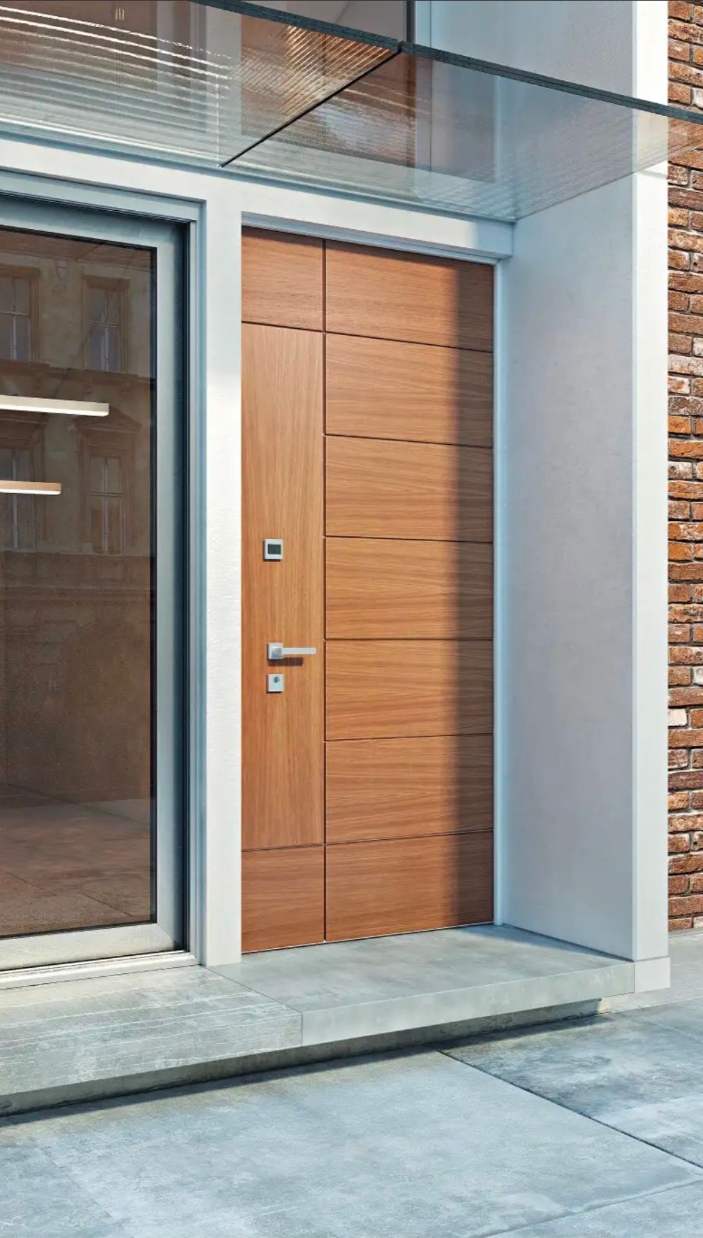 Vista ravvicinata di listelli di legno verticali di colore marrone scuro, disposti secondo uno schema ripetitivo.