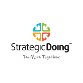 A logo for strategic doing that says do more together