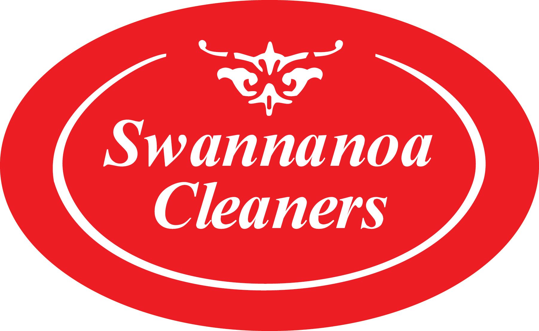 A red oval logo with the white text