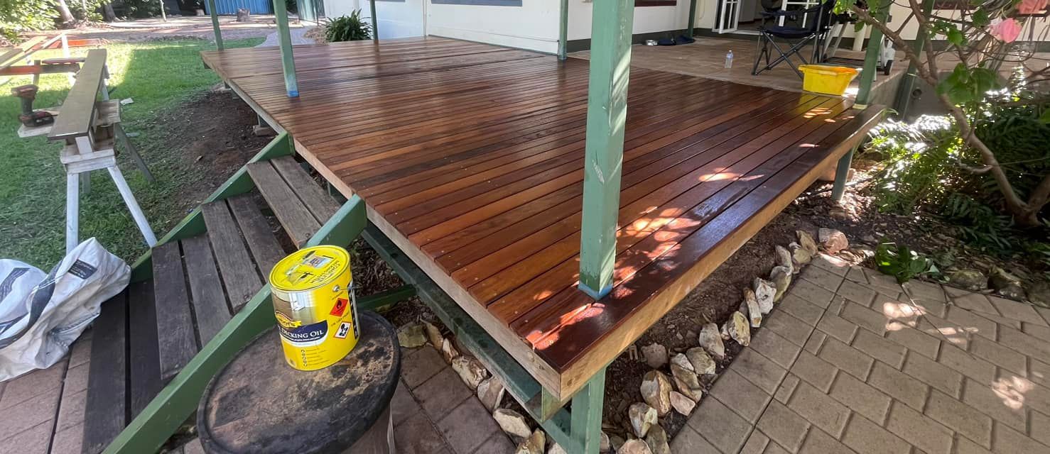 Newly Stained Wooden Deck With Steps — Northco Constructions In Muirhead, NT