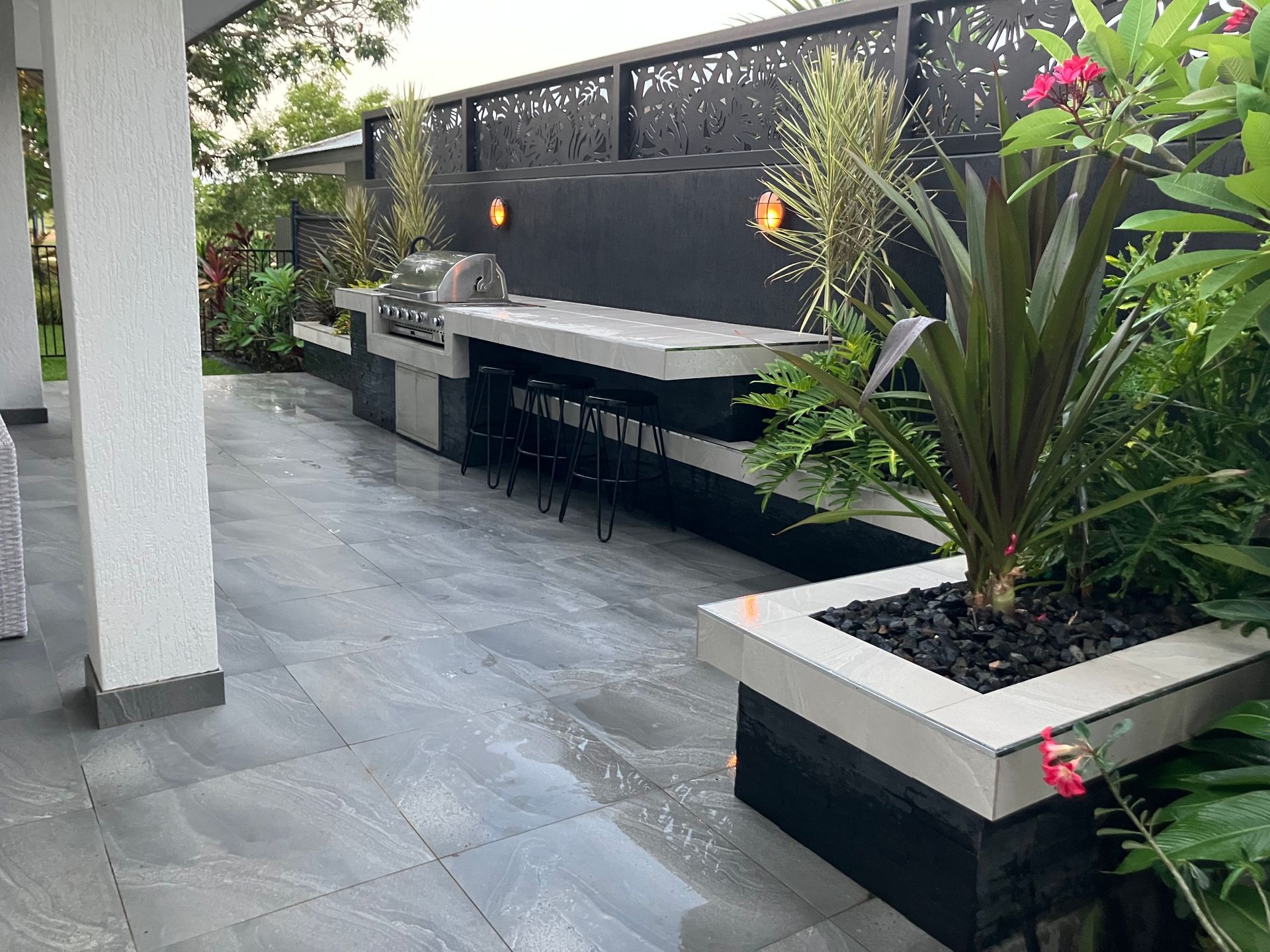 Outdoor Kitchen With Grill, Seating, and Landscaping — Northco Constructions In Muirhead, NT