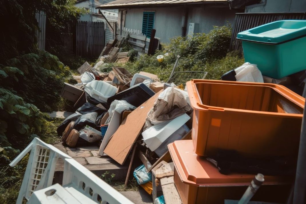 “Cluttered backyard with junk awaiting professional removal”
