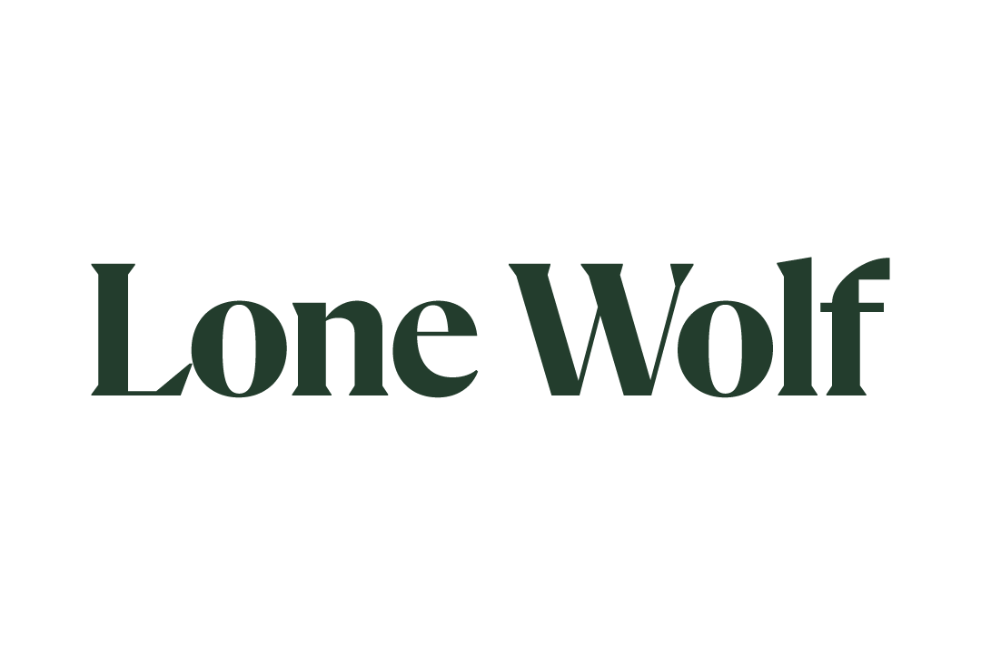 Lone Wolf logo in dark green font.
