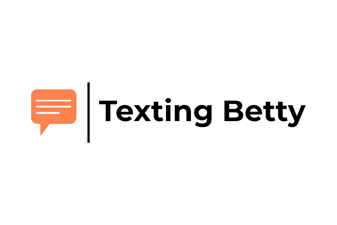 Texting Betty logo: orange speech bubble icon, black vertical line, and text 