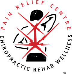Logo for Pain Relief Centre: a stylized human figure in black with a red starburst overlay, surrounded by circular text.