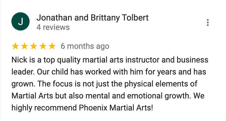 A review from jonathan and brittany tollbert shows that nick is a top quality martial arts instructor and business leader.