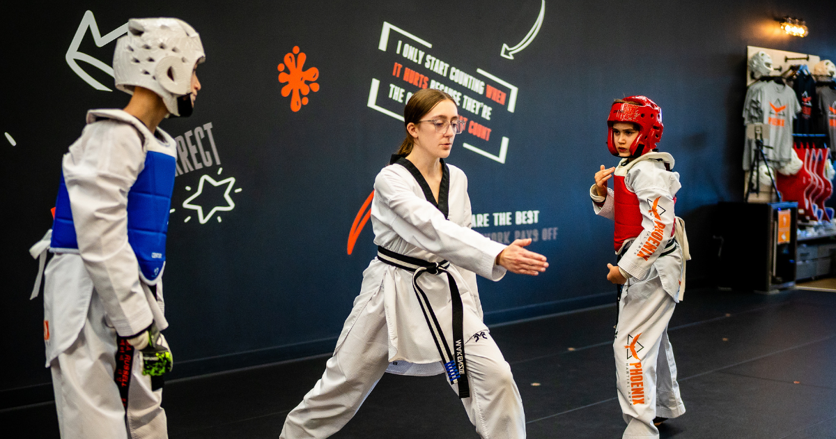 Kids practicing structured Taekwondo training at Phoenix Martial Arts in Murfreesboro, TN