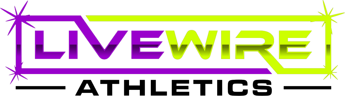 The logo for livewire athletics is purple and green.