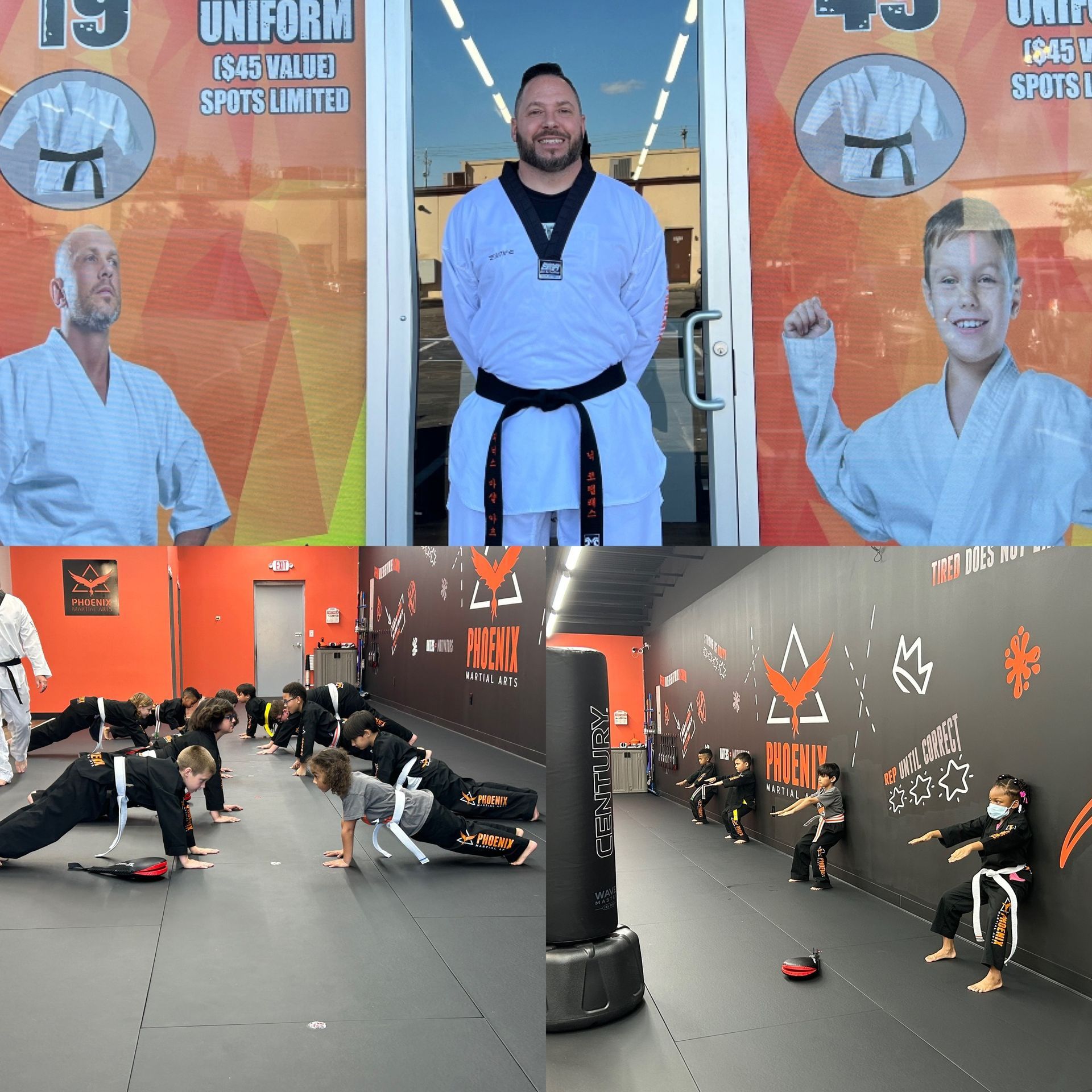 A man in a karate uniform stands in front of a sign that says uniform