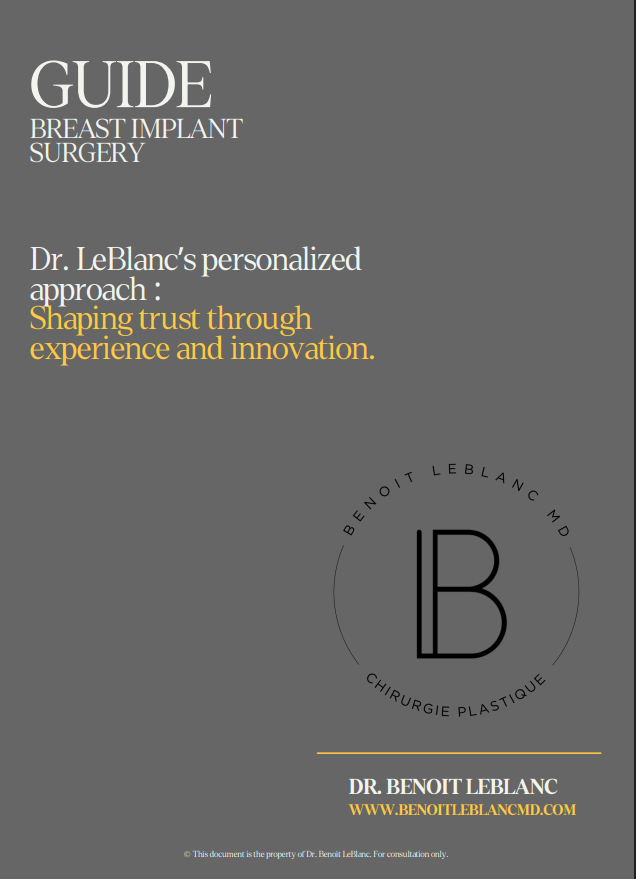 The cover of a book titled Breast Implant Surgery by Dr Benoit LeBlanc