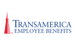 The logo for transamerica employee benefits has a red tower on it.