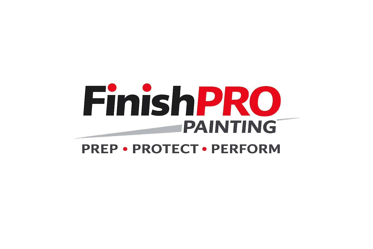 FinishPro Painting logo with black, red, and gray text and the tagline &ldquo;Prep &bull; Protect &bull; Perform&rdquo;