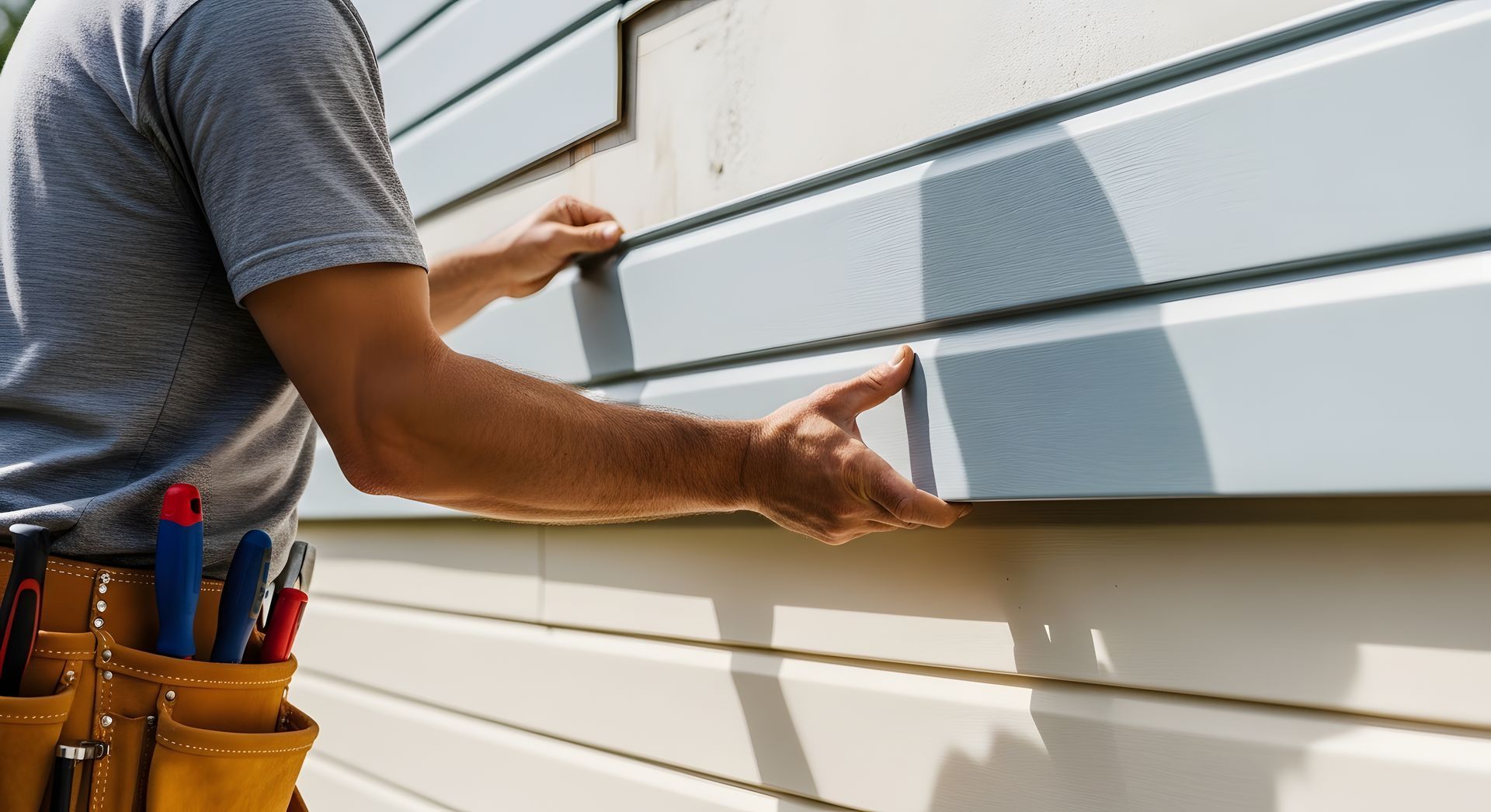 Professional contractor performing a residential siding replacement on a home exterior.