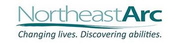 Northeast Arc logo. Light blue text, teal arc, and slogan: Changing lives. Discovering abilities.