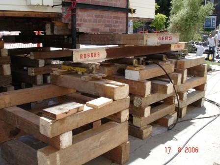 Pile of Wooden Blocks for House Raising – Antioch, CA – Rogers House Moving