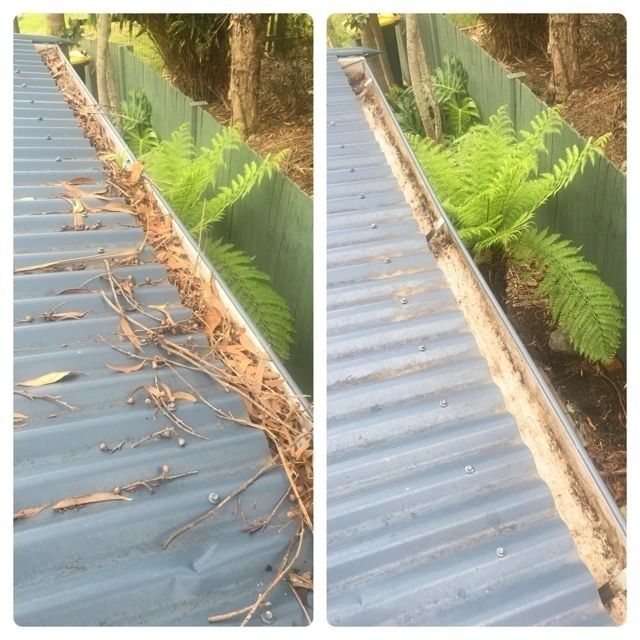 A Before and After Picture of A Gutter on A Roof — South Coast Gutter Wiz in Sanctuary Point, NSW