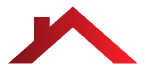 A red triangle with a roof on it on a white background.