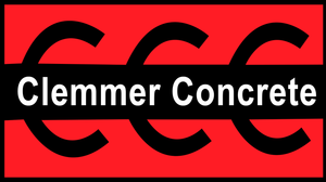 A logo for a company called clemmer concrete on a white background.