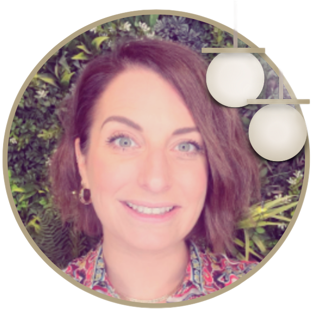 A woman with short brown hair is smiling in a circle