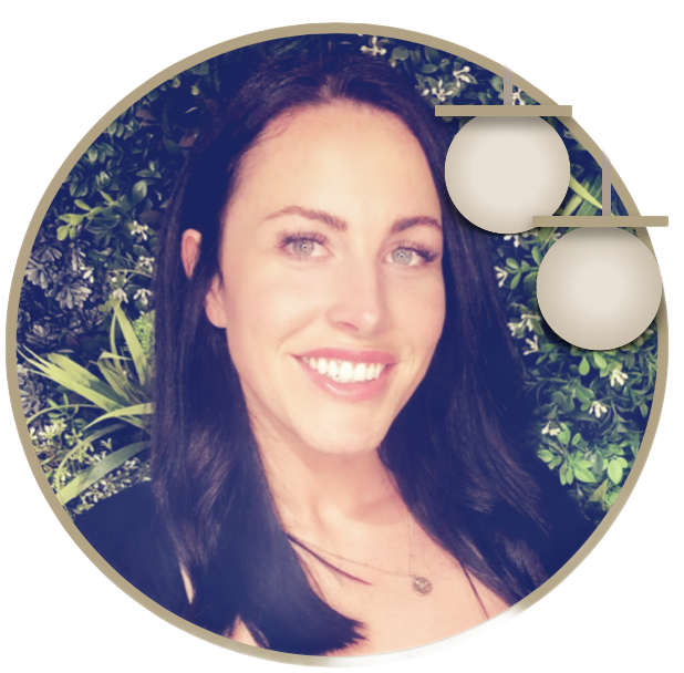 A woman with long dark hair is smiling in a circle