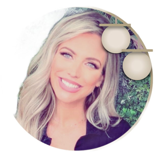 A woman with blonde hair is smiling in a circle