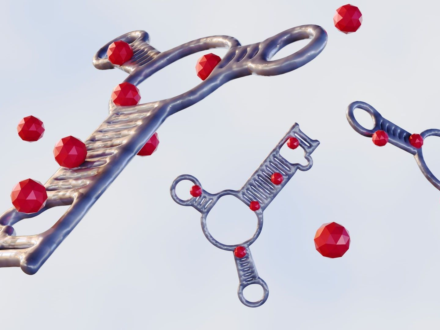 A pair of scissors with red beads on them