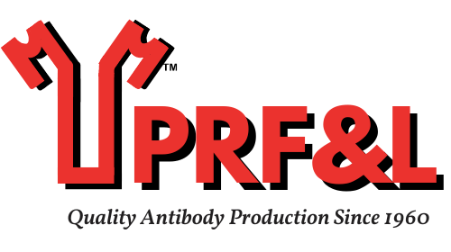 The logo for prf & l quality antibody production since 1960