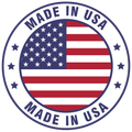 A made in usa seal with an american flag in the center.