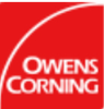 The logo for owens corning is a red square with a white arrow.