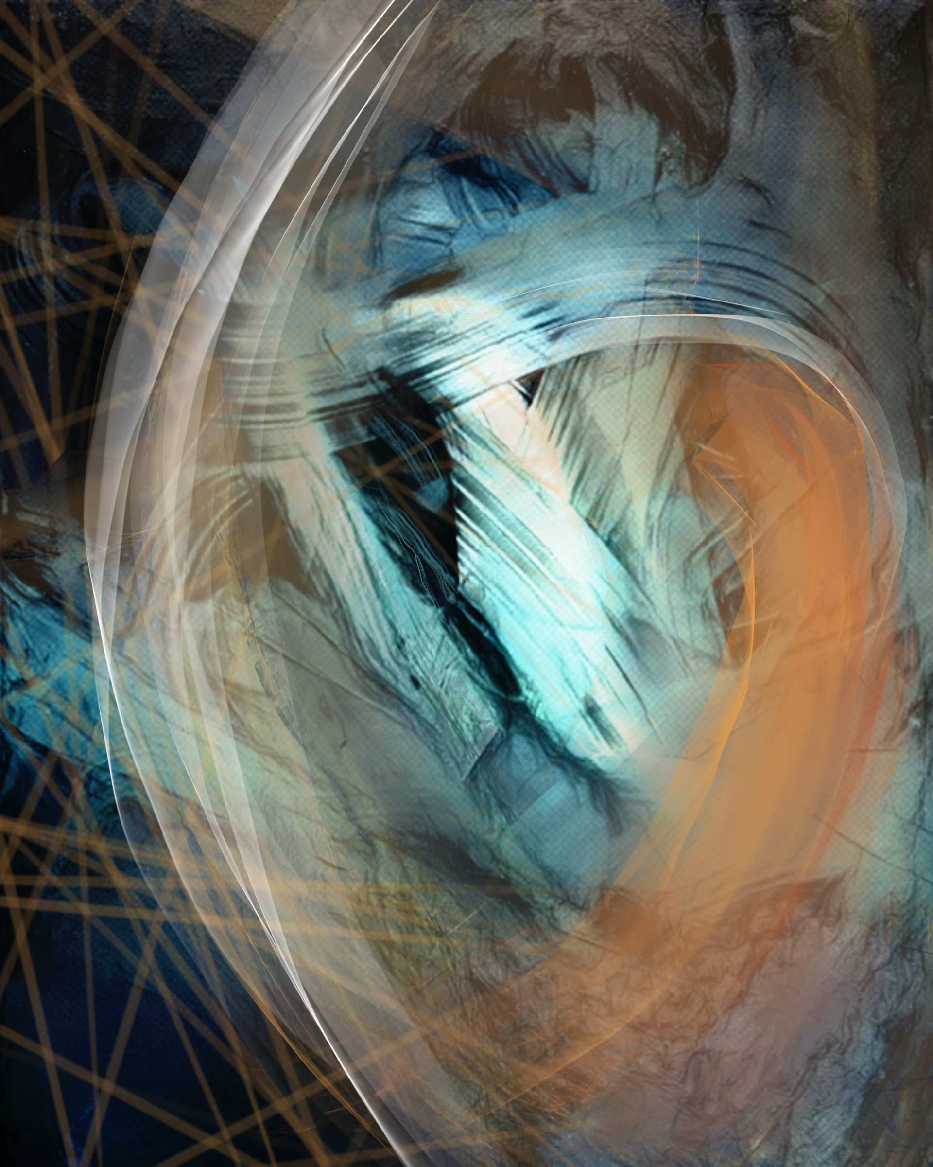 A close up of a painting of a feather in a bowl.