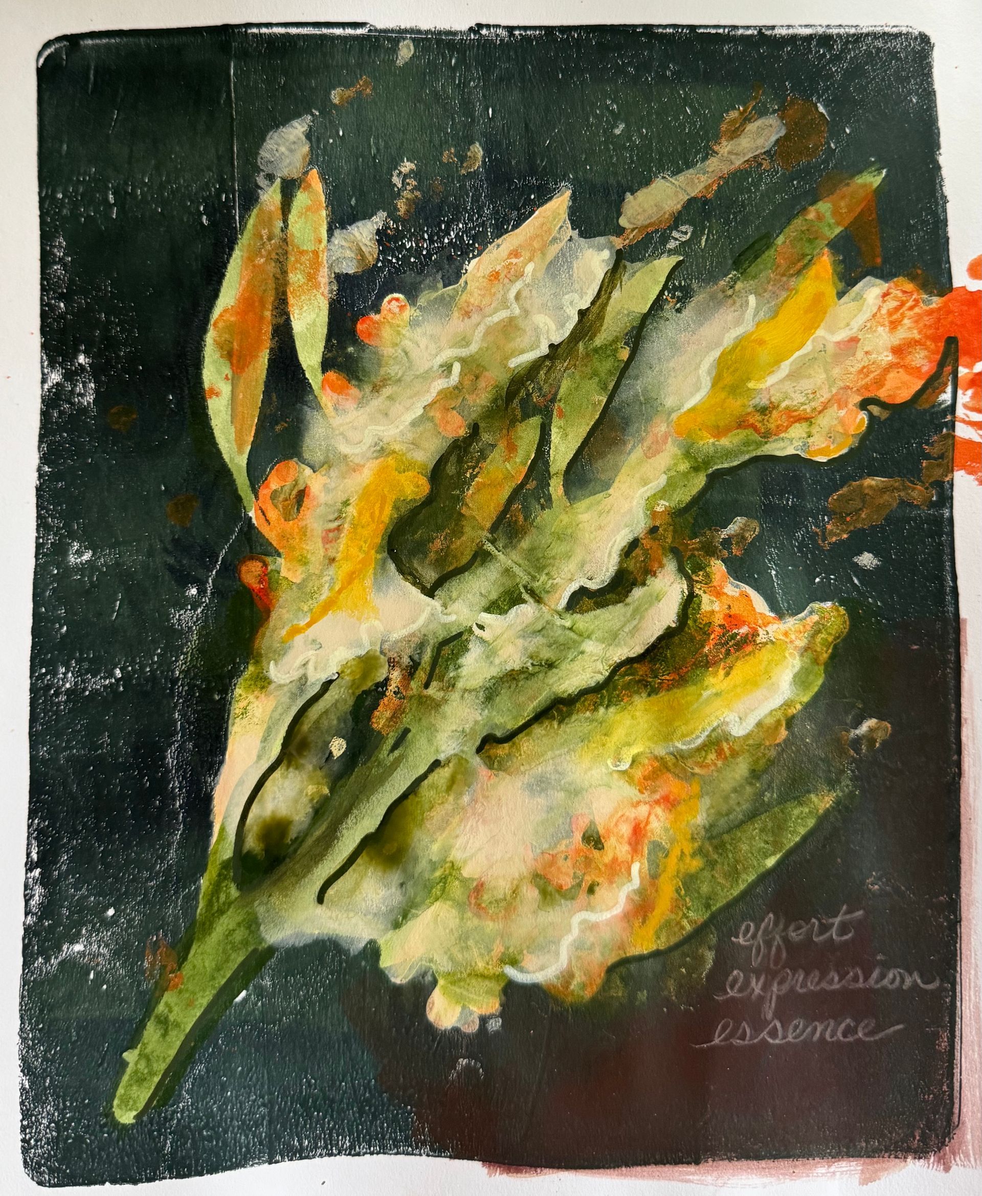 A painting of a flower with the word essence on it