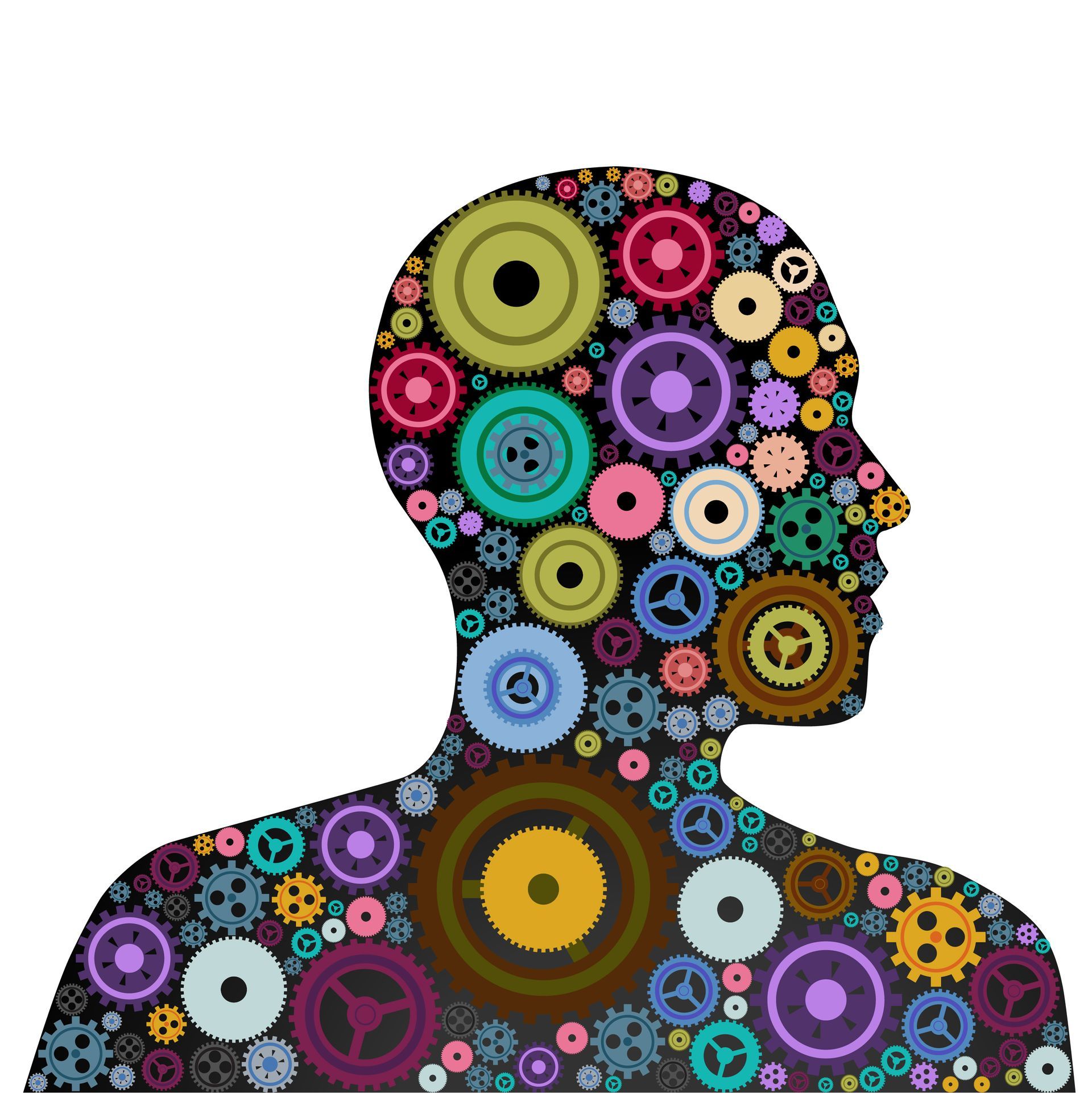 A silhouette of a person made up of gears