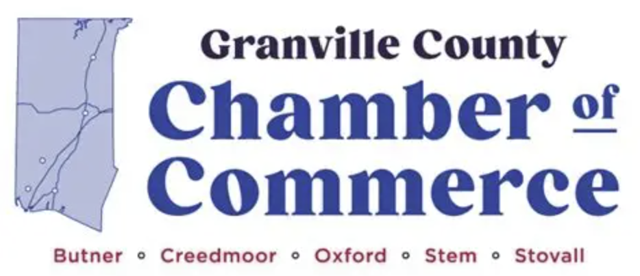 Logo for Granville County Chamber of Commerce: includes a map of the county and a list of its towns.