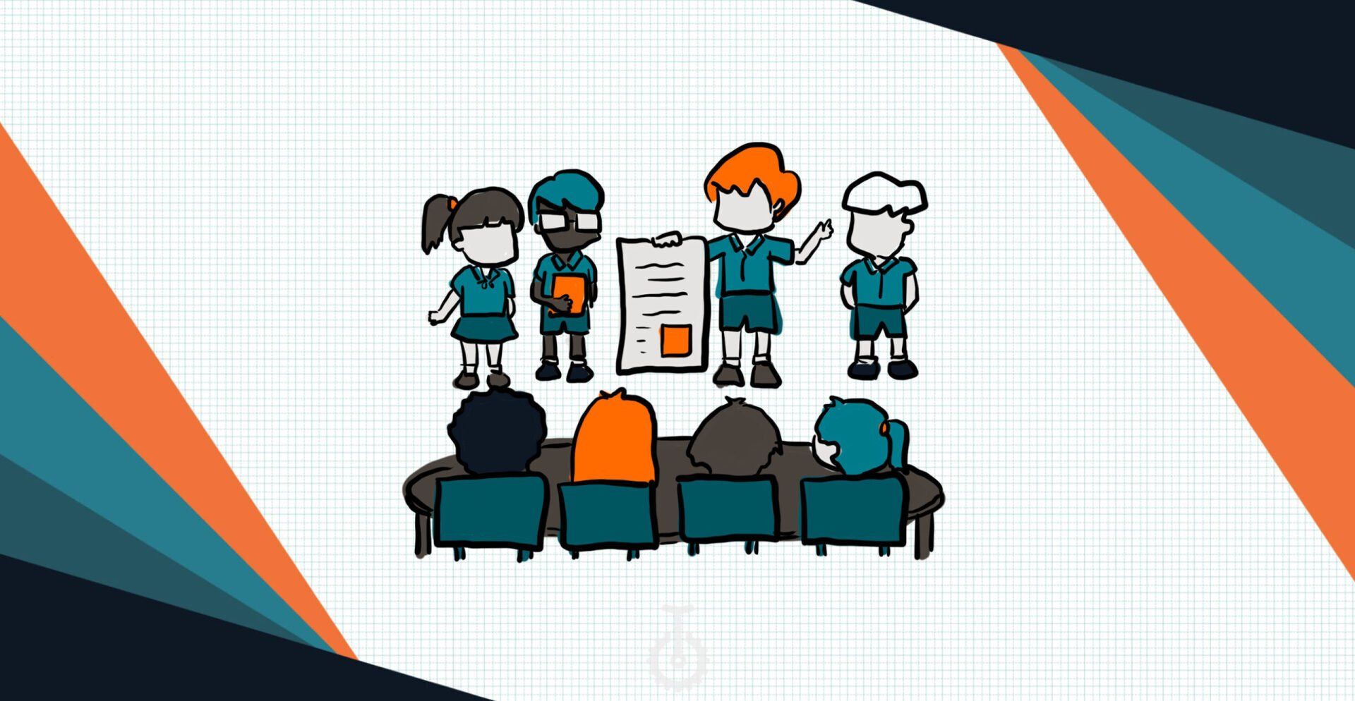 A group of children are sitting in a classroom with a teacher giving a presentation.