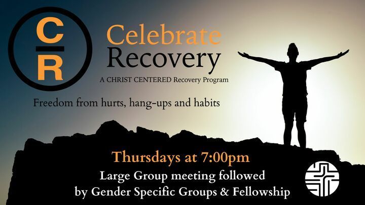 A poster for celebrate recovery shows a man with his arms outstretched