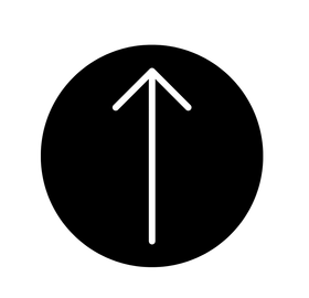 An arrow pointing up in a black circle on a white background.