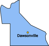 A blue map of dawsonville with a yellow star in the middle