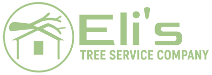 A logo for a tree service company with a house and a tree in a circle.