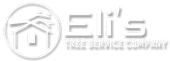A white logo for a tree service company with a house in a circle.