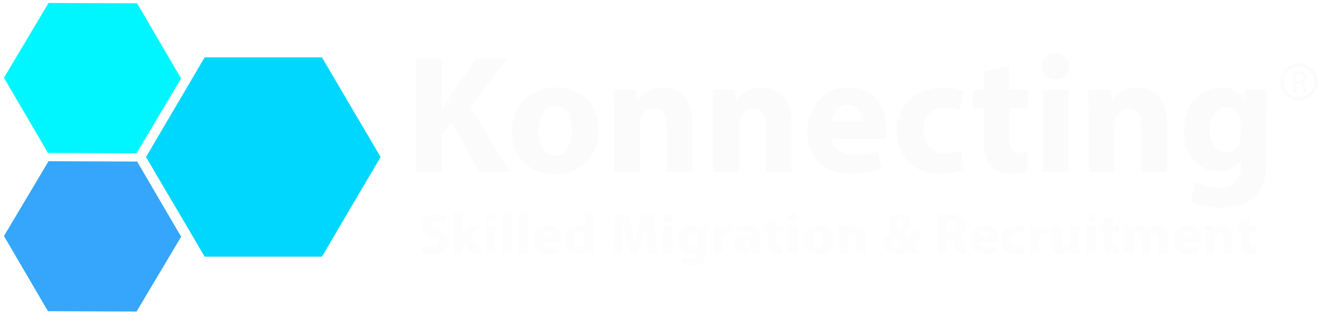 Logo with connected blue and cyan hexagons and the word 